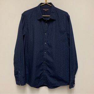 Michael Kors Modern Fit Button Up Shirt‎ Size XL Navy Blue All Over Tonal Logo